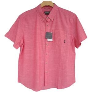 NWT Eddie Bauer Mens Red Chambray Shirt L Cotton Short Sleeve Casual Preppy